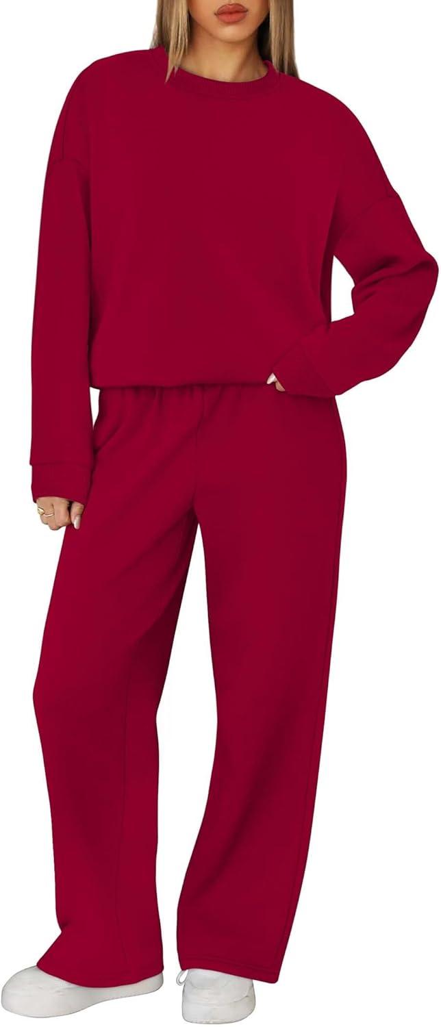 imageXIEERDUO Sweatsuits Women 2 Piece Outfit Matching Lounge Sets Fall Outfits 2025 Fashion Clothing Crewneck Track SuitsRed