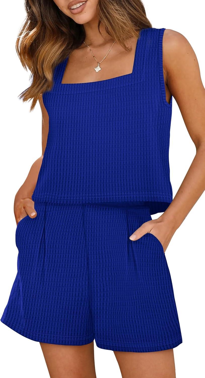 imageXIEERDUO Two Piece Set for Women Beach Vacation Clothes Summer Sets Travel Outfits Women Beach Fashion Matching SetsBlue