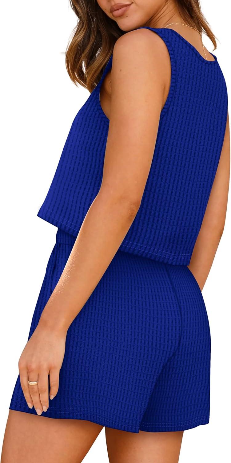 imageXIEERDUO Two Piece Set for Women Beach Vacation Clothes Summer Sets Travel Outfits Women Beach Fashion Matching SetsBlue