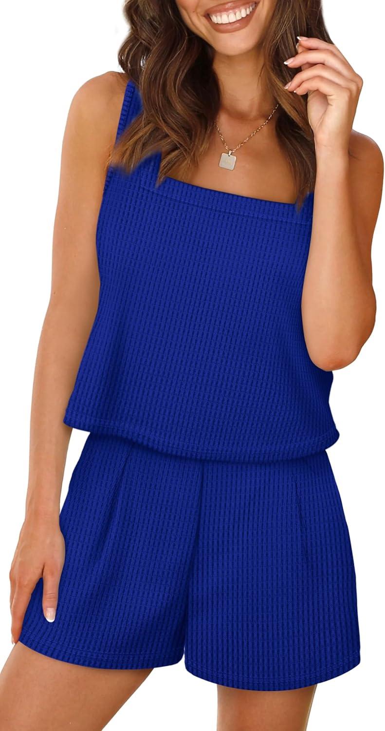 imageXIEERDUO Two Piece Set for Women Beach Vacation Clothes Summer Sets Travel Outfits Women Beach Fashion Matching SetsBlue