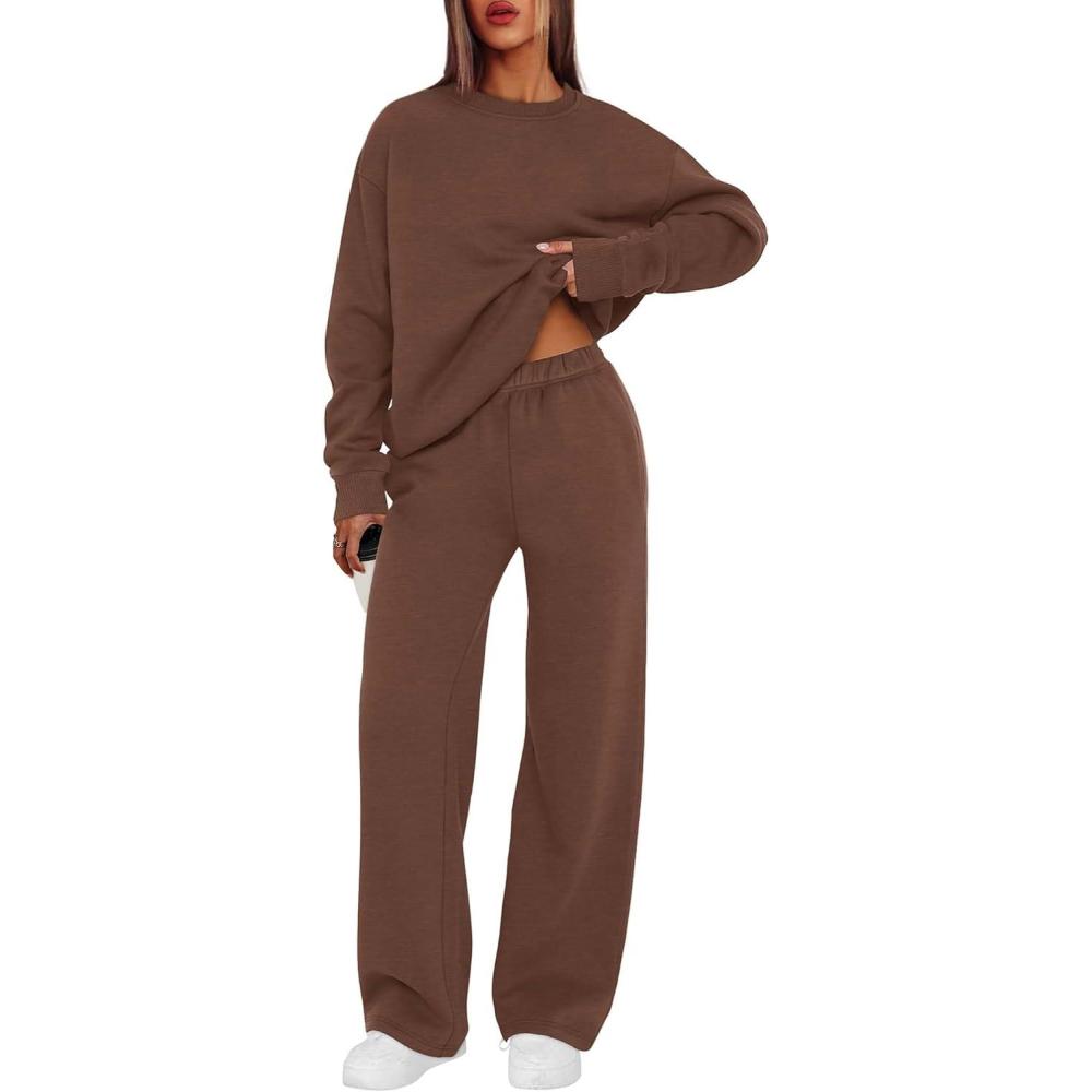 imageXIEERDUO Sweatsuits Women 2 Piece Outfit Matching Lounge Sets Fall Outfits 2025 Fashion Clothing Crewneck Track SuitsChocolate Brown