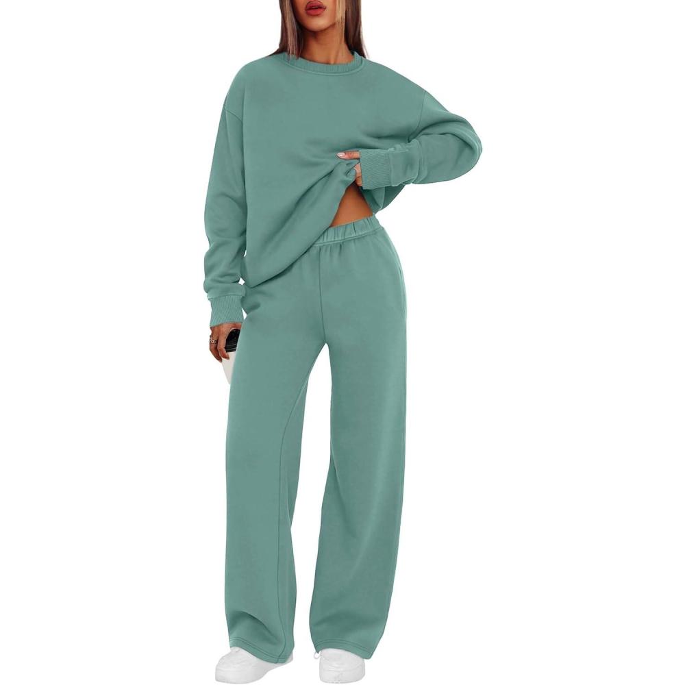 imageXIEERDUO Sweatsuits Women 2 Piece Outfit Matching Lounge Sets Fall Outfits 2025 Fashion Clothing Crewneck Track SuitsLake Blue