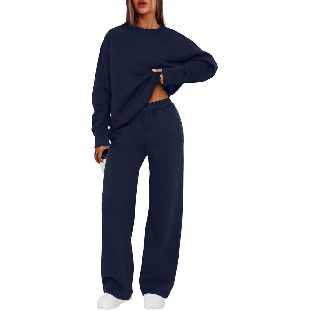 imageXIEERDUO Sweatsuits Women 2 Piece Outfit Matching Lounge Sets Fall Outfits 2025 Fashion Clothing Crewneck Track SuitsNavy Blue