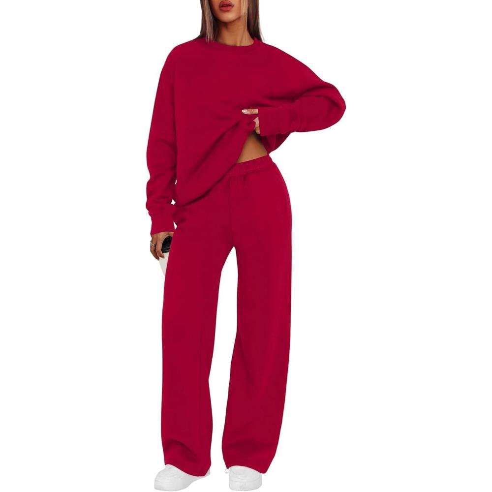 imageXIEERDUO Sweatsuits Women 2 Piece Outfit Matching Lounge Sets Fall Outfits 2025 Fashion Clothing Crewneck Track SuitsRed