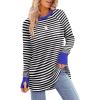 imageXIEERDUO Womens Tunic Tops to Wear with Leggings Long Sleeve Thumb Hole Shirts Crew Neck Curved HemStripe Black White