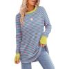imageXIEERDUO Womens Tunic Tops to Wear with Leggings Long Sleeve Thumb Hole Shirts Crew Neck Curved HemStripe Pink Green