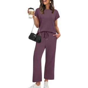 XIEERDUO Women’s Cap Sleeve Lounge Sets 2 Piece Travel Outfits Airport Tracksuits Wide Leg Loungewear S-3XL(Dark Purple)