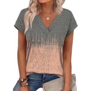 XIEERDUO Womens Summer Tops Short Sleeve Shrits 2026 Trendy V Neck Spring Outfits Beach Vacation Clothes(Patterned-tie Dye Coral)
