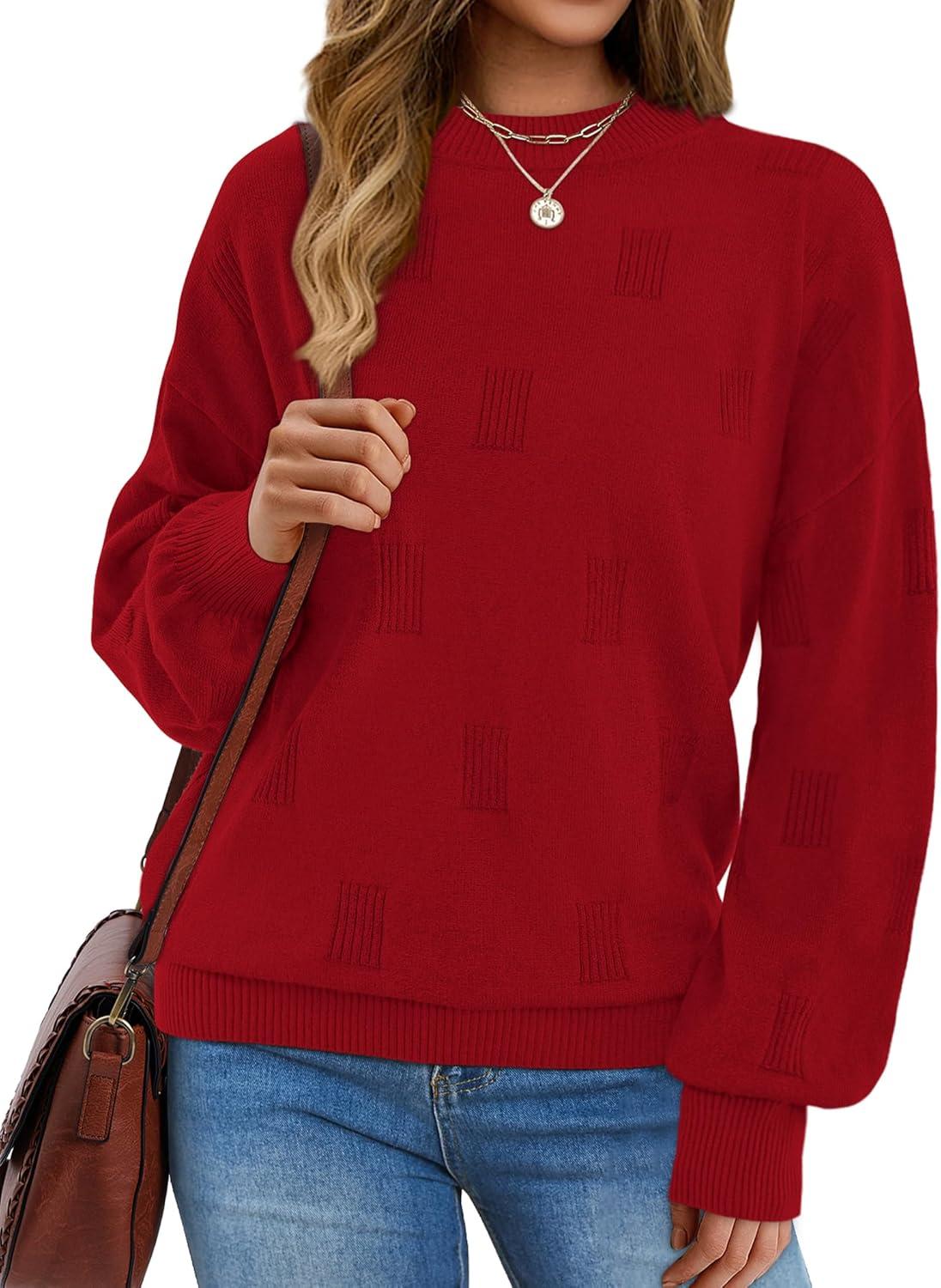 imageXIEERDUO Womens Sweaters Pullover Knit Sweater Turtleneck Long Sleeve Shirts Fall Fashion 2025Bright Red