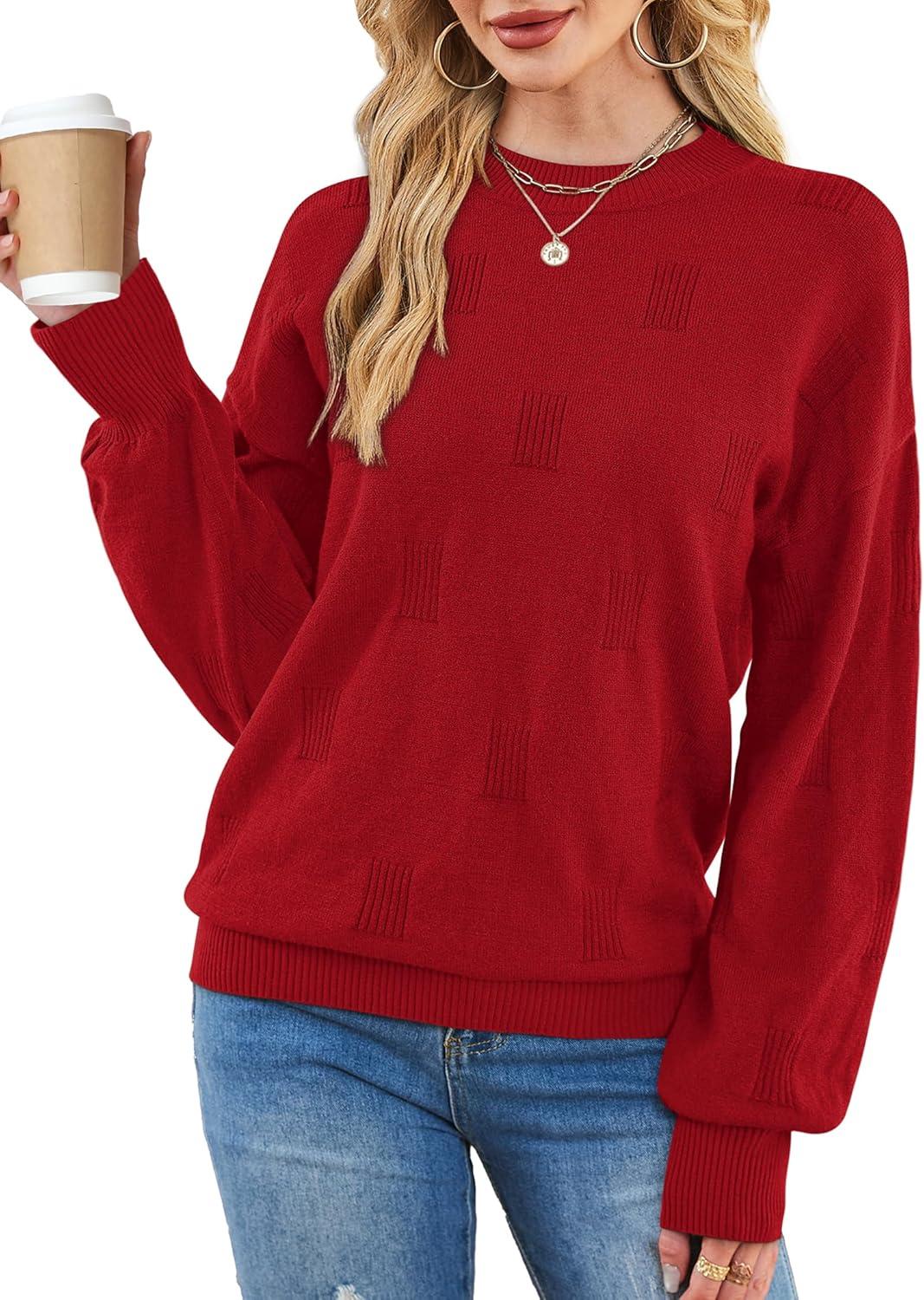 imageXIEERDUO Womens Sweaters Pullover Knit Sweater Turtleneck Long Sleeve Shirts Fall Fashion 2025Bright Red