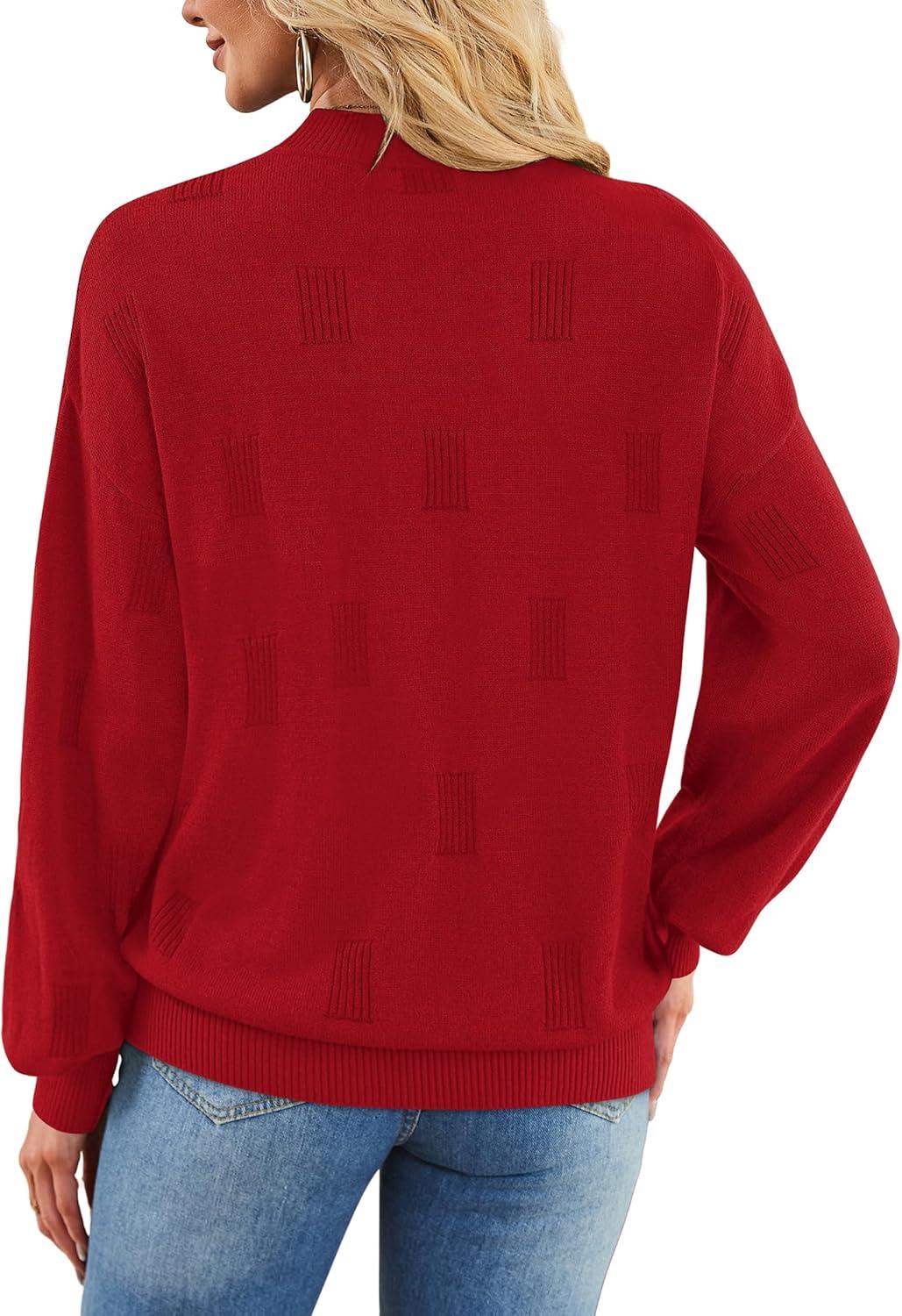 imageXIEERDUO Womens Sweaters Pullover Knit Sweater Turtleneck Long Sleeve Shirts Fall Fashion 2025Bright Red