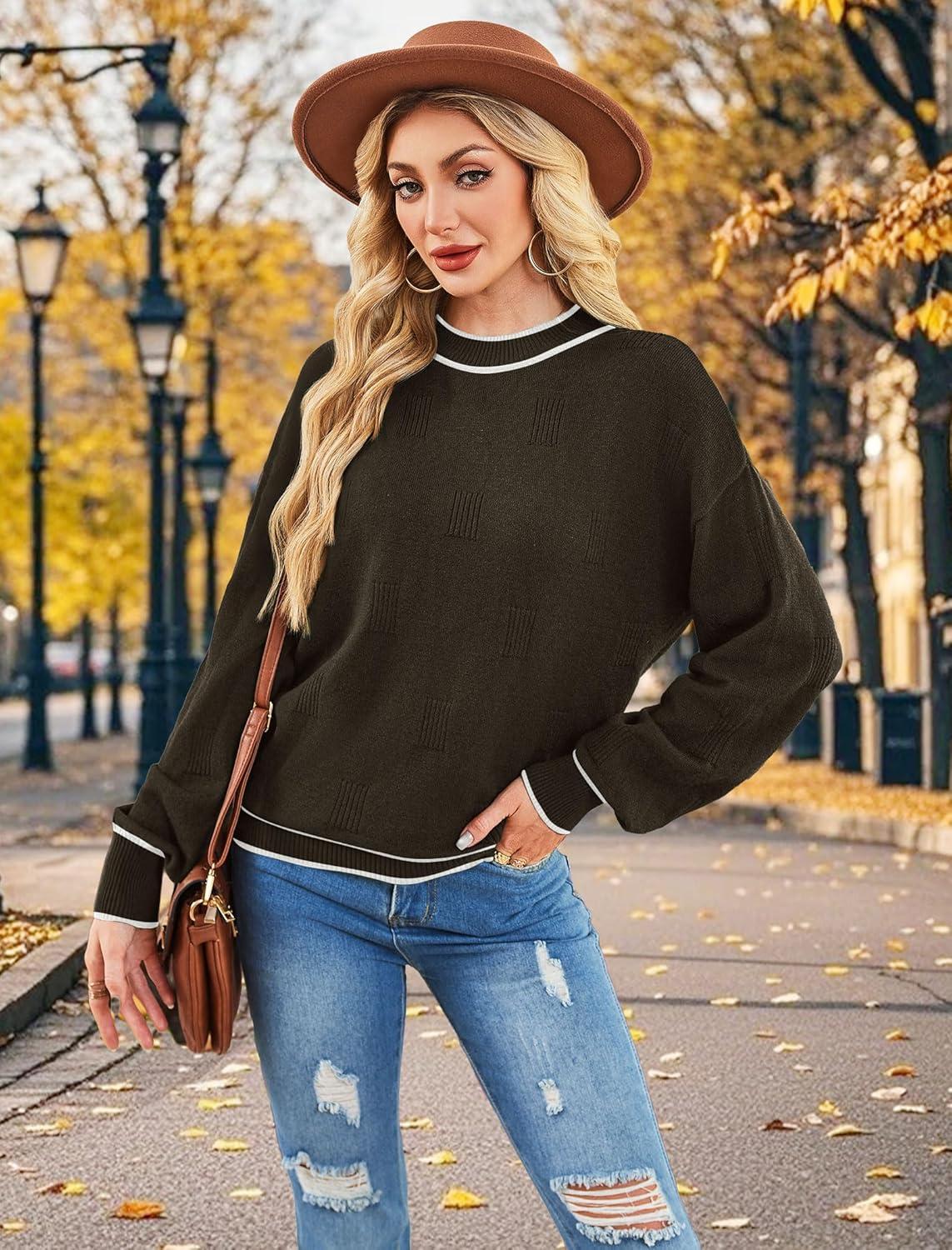 imageXIEERDUO Womens Sweaters Pullover Knit Sweater Turtleneck Long Sleeve Shirts Fall Fashion 2025Chocolate
