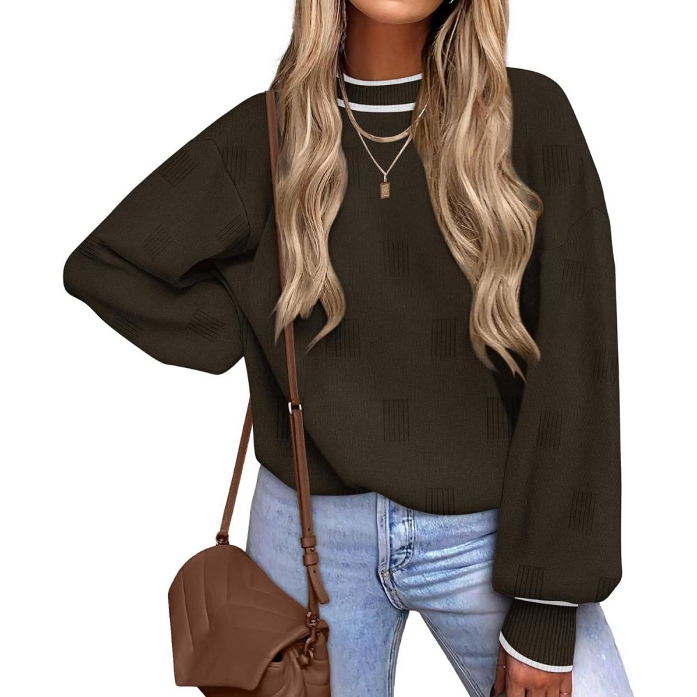 imageXIEERDUO Womens Sweaters Pullover Knit Sweater Turtleneck Long Sleeve Shirts Fall Fashion 2025Chocolate