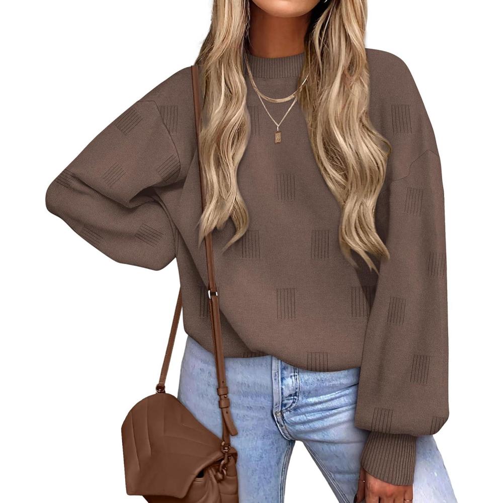 imageXIEERDUO Womens Sweaters Pullover Knit Sweater Turtleneck Long Sleeve Shirts Fall Fashion 2025Coffee