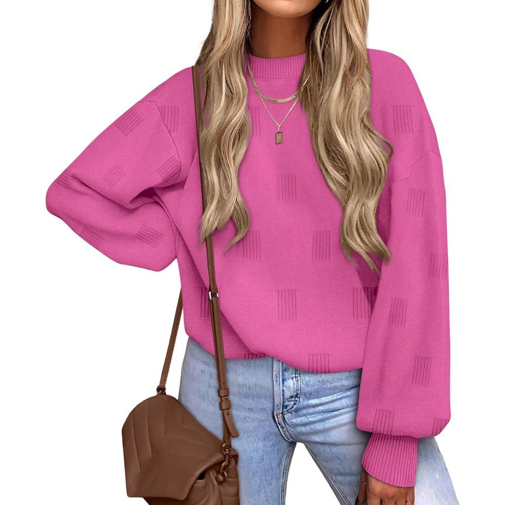 imageXIEERDUO Womens Sweaters Pullover Knit Sweater Turtleneck Long Sleeve Shirts Fall Fashion 2025Pink