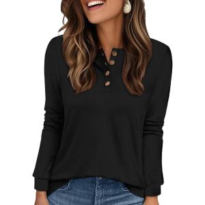 XIEERDUO Thermal Long Sleeve Shirts for Women Henley Fall Womens Tops Dressy Casual Winter Clothes S-3Xl(Black)