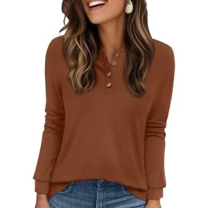 XIEERDUO Thermal Long Sleeve Shirts for Women Henley Fall Womens Tops Dressy Casual Winter Clothes S-3Xl(Caramel)