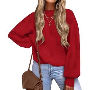 XIEERDUO Womens Sweaters Pullover Knit Sweater Turtleneck Long Sleeve Shirts Fall Fashion 2025(Bright Red)
