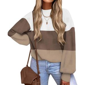XIEERDUO Womens Sweaters Pullover Knit Sweater Turtleneck Long Sleeve Shirts Fall Fashion 2025(White Brown Khaki)