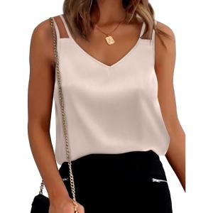 XIEERDUO V Neck Tank Tops for Women Silk Satin Summer Sleeveless Camisole S-2XL(03- Champagne)