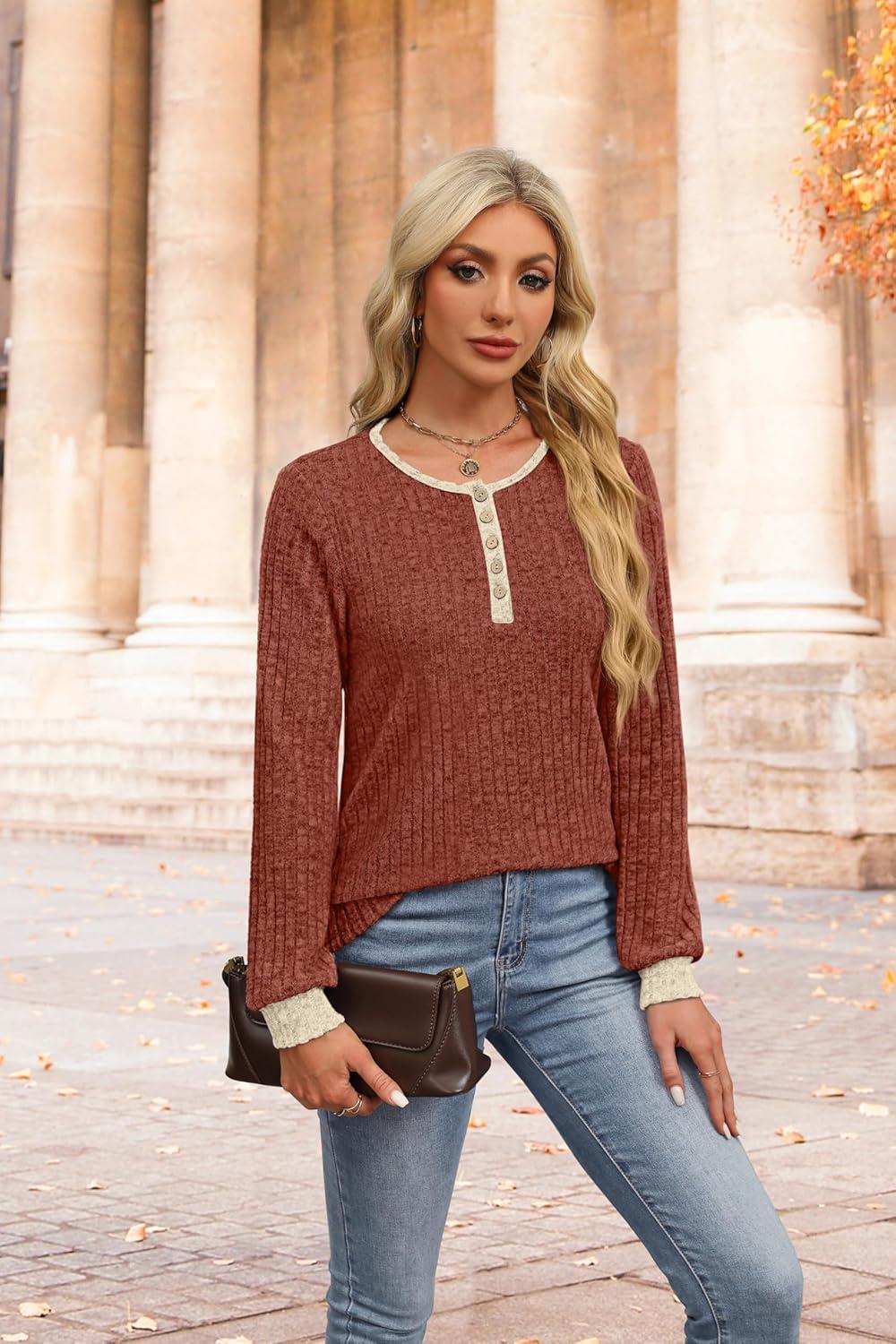 imageXIEERDUO Sweater for Women Winter Clothing Long Sleeve Shirts Fall Fashion Must Haves Comfiest Airport Outfits TrendyZcaramel