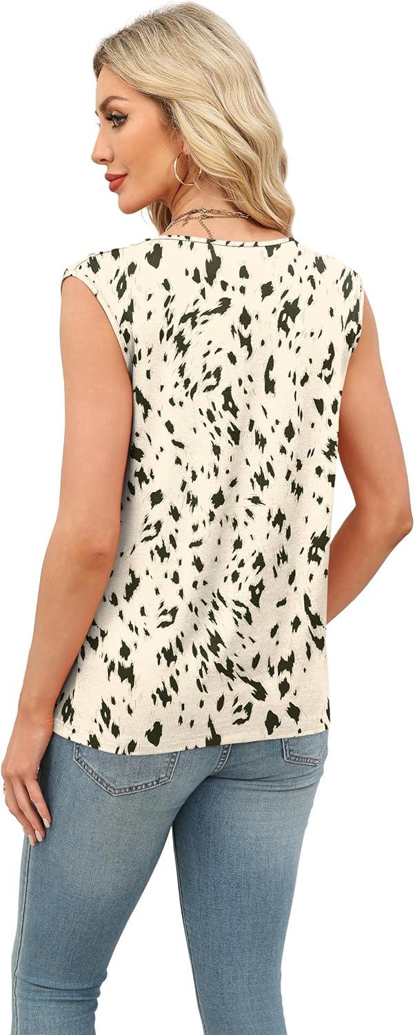 imageXIEERDUO Womens Tank Tops Loose Fit Casual Fashion Summer Soft Pleated V Neck Sleeveless BlousesLeopard Print