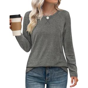 XIEERDUO Womens Long Sleeve Shirts Casual Fall Fashion Crewneck Tops Loose Fit Lightweight(Gray)