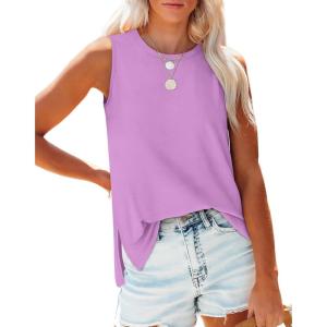 XIEERDUO Womens Tank Tops Crewneck Loose Fit Basic Casual Summer Side Split Sleeveless Shirts(S-purple)