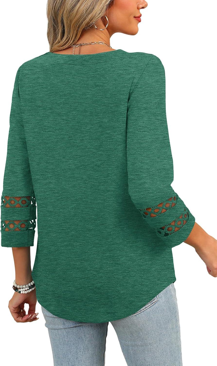 imageXIEERDUO 34 Length Sleeve Womens Tops and Blouses Dressy Casual Crewneck T Shirts Fashion Clothes Loose Fit TrendyGreen