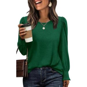 XIEERDUO Blouses for Women Dressy Casual Long Sleeve Shirts Fashion Clothing Puff Sleeve Tunic Tops with Smocked Cuffs(Green)