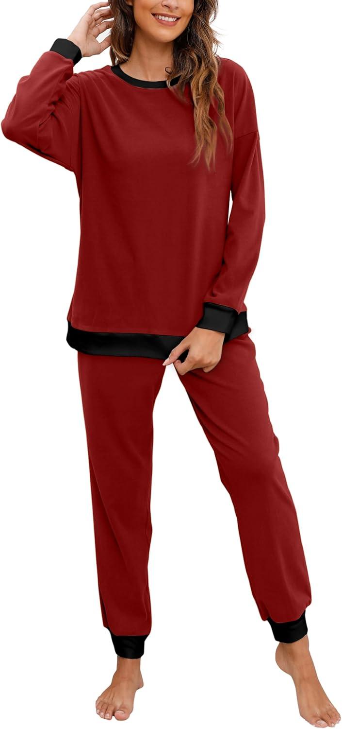 imageXIEERDUO Lounge Sets For Women 2 Piece Womens Winter Pajamas Set Wine L