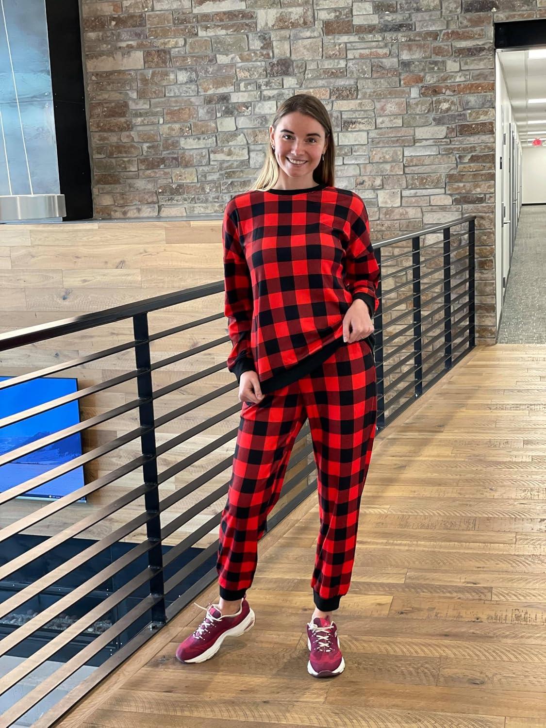 imageXIEERDUO Pajamas For Women Long Sleeve Crew Neck With Pockets Tie Dye Leopard Plaid Lounge Sets Two Piece Outfits Pj Set