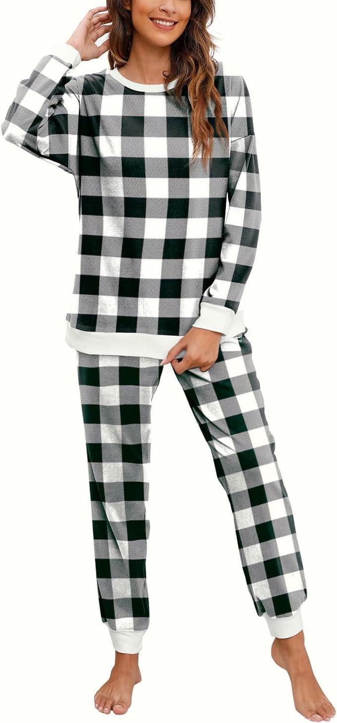 imageXIEERDUO Vacation Outfits For Women Fall Outfits For Women Plaid Pajama Sets XXL