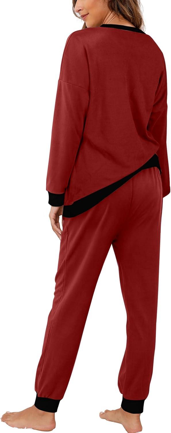 imageXIEERDUO Winter Pjs For WomenS Long Sleeve Pajama Set With Pockets Wine S