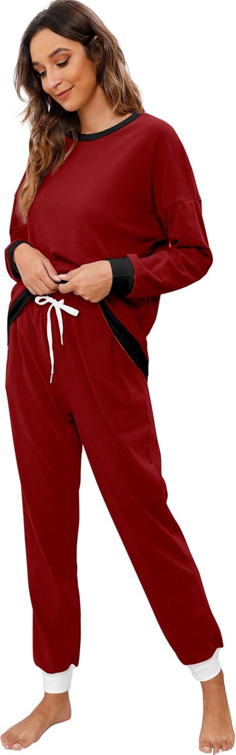 imageXIEERDUO Winter Pjs For WomenS Long Sleeve Pajama Set With Pockets Wine S