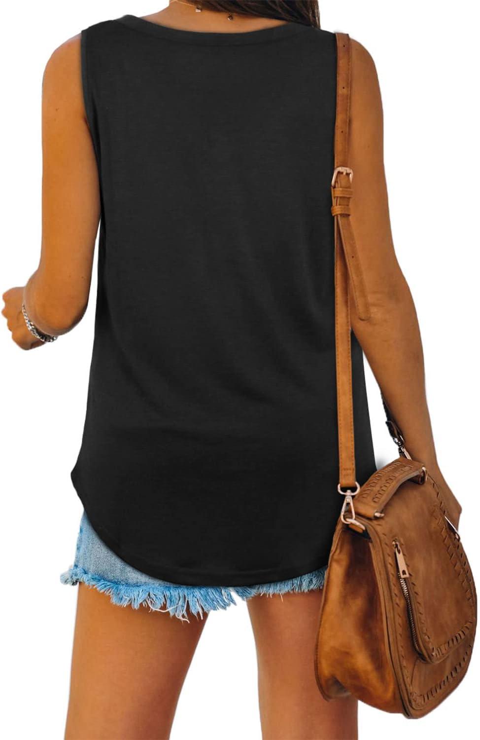 imageXIEERDUO Womens Tank Tops Loose Fit V Neck Sleeveless Pocket Summer TopZ1black