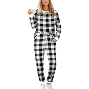 XIEERDUO Vacation Outfits For Women Fall Outfits For Women Plaid Pajama Sets XXL
