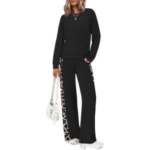 XIEERDUO 2 Piece Sets for Women Fall Fashion Must Have Teachers Airport Outfits 2025 Winter Clothing Lounge Sets Sweatsuits(Black Leopard)