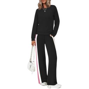 XIEERDUO 2 Piece Sets for Women Fall Fashion Must Have Teachers Airport Outfits 2025 Winter Clothing Lounge Sets Sweatsuits(Black Pink)
