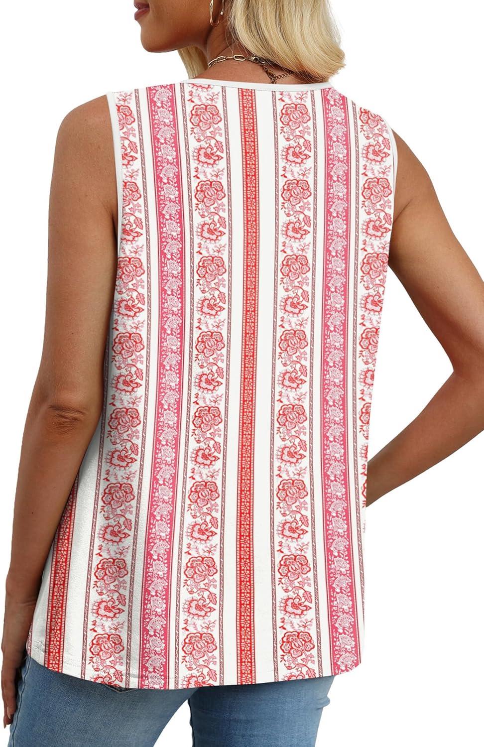 imageBoho Tops for Women Trendy 2026 Cute Summer Tank Top for Women Loose Fit Pleated Sleeveless Vacation Outfits Lace Tops Pink Floral L