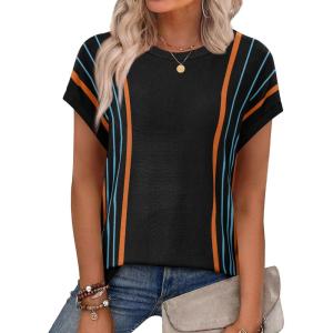 XIEERDUO Short Sleeve Sweater for Women Lightweight Sweaters Boho Tops Summer Clothes Beach Vacation Outfits 2026(Boho Black)
