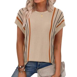 XIEERDUO Short Sleeve Sweater for Women Lightweight Sweaters Boho Tops Summer Clothes Beach Vacation Outfits 2026(Boho Caramel)