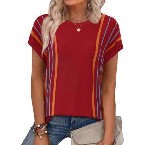 XIEERDUO Short Sleeve Sweater for Women Lightweight Sweaters Boho Tops Summer Clothes Beach Vacation Outfits 2026(Boho Red)