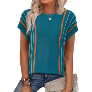 XIEERDUO Short Sleeve Sweater for Women Lightweight Sweaters Boho Tops Summer Clothes Beach Vacation Outfits 2026(Boho Turquoise)