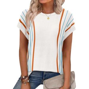 XIEERDUO Short Sleeve Sweater for Women Lightweight Sweaters Boho Tops Summer Clothes Beach Vacation Outfits 2026(Boho a White)