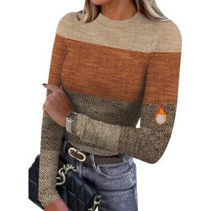 XIEERDUO Womens Long Sleeve Thermal Shirt Fleece Mock Neck Tops 2025 Fashion Slim Fit(F-color Block)