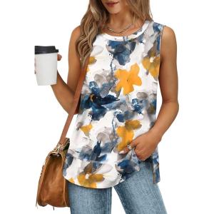 XIEERDUO Womens Summer Tank Tops Sleeveless Round Neck Casual Side Hem Tops Loose Fit(Printed Tie Dye)