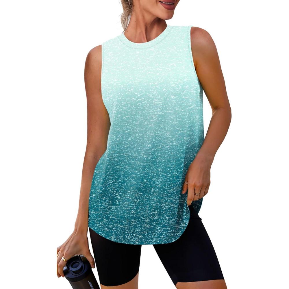 imageWomens Workout Tank Tops Lightweight Sleeveless Shirts for Women Loose Fit Tops for Athletic Running Tennis YogaWhite Blue