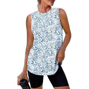 Womens Workout Tank Tops Lightweight Sleeveless Shirts for Women Loose Fit Tops for Athletic Running Tennis Yoga(Blue Print)