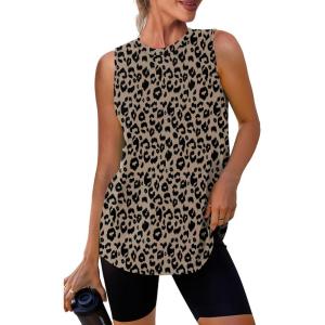 Womens Workout Tank Tops Lightweight Sleeveless Shirts for Women Loose Fit Tops for Athletic Running Tennis Yoga(Leopard)